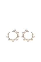 Sleek Spiked Hoop Earrings, 18k Yellow Gold with Akoya Pearls & Diamonds
